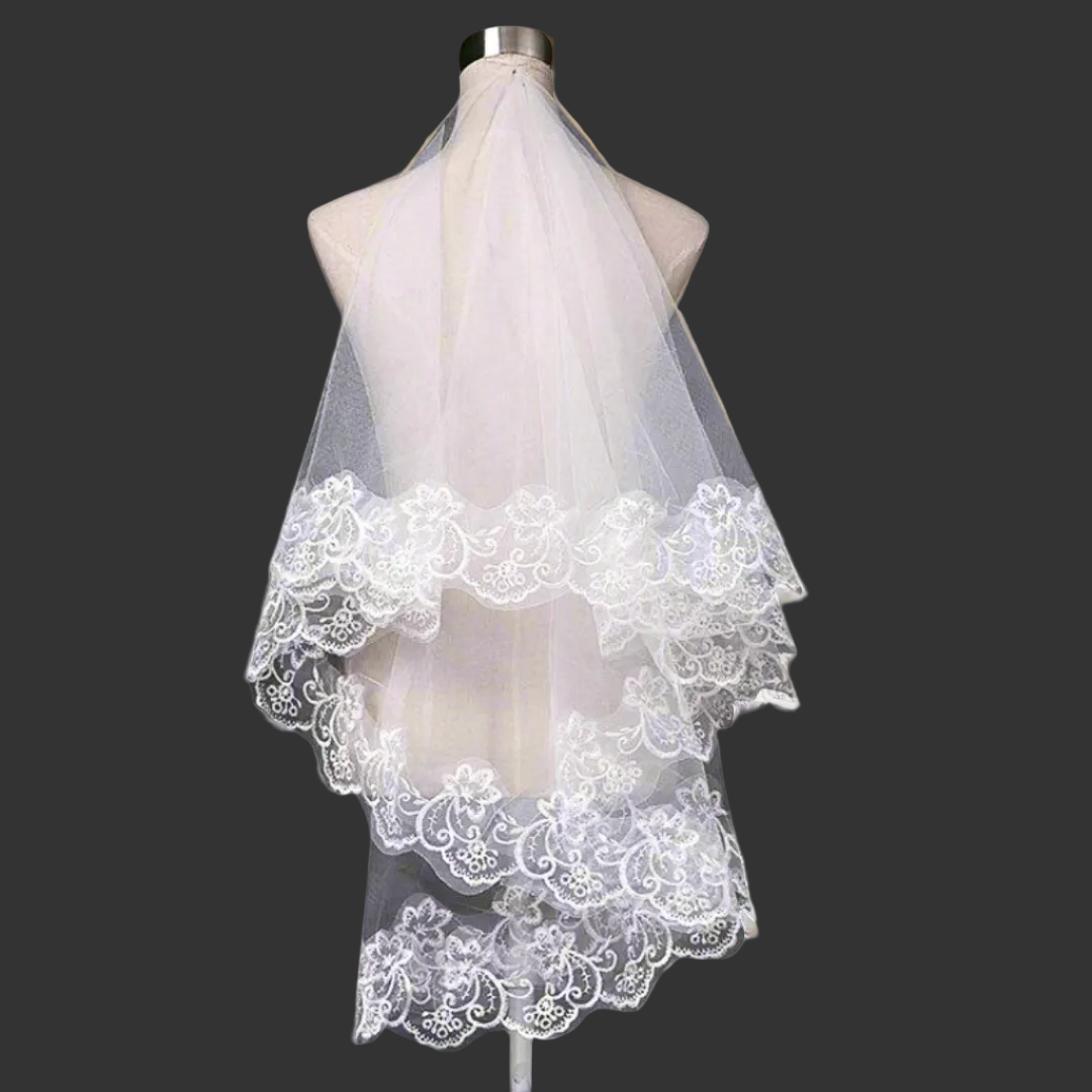 GownLink Bridal short 1.5mtr veil for Christian & Catholic Wedding 2 Tier Veil