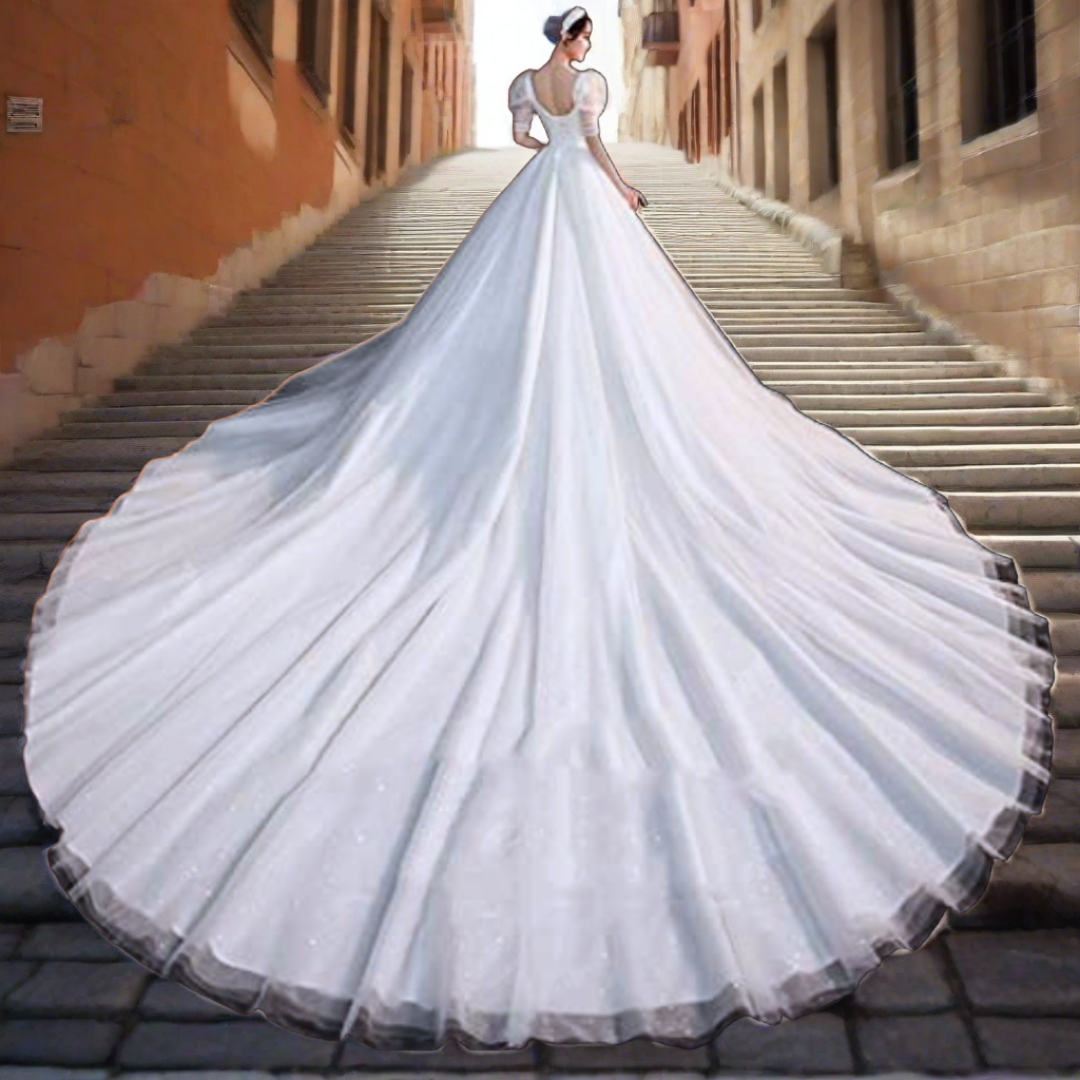 satin gown with long train