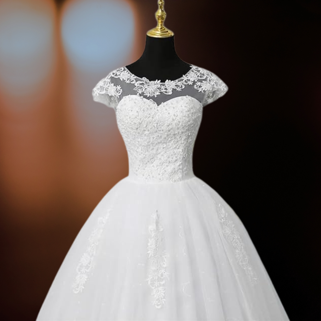 GownLink Classic White Wedding Ball Gown with High Neck Morden Style GLGFO42LACE