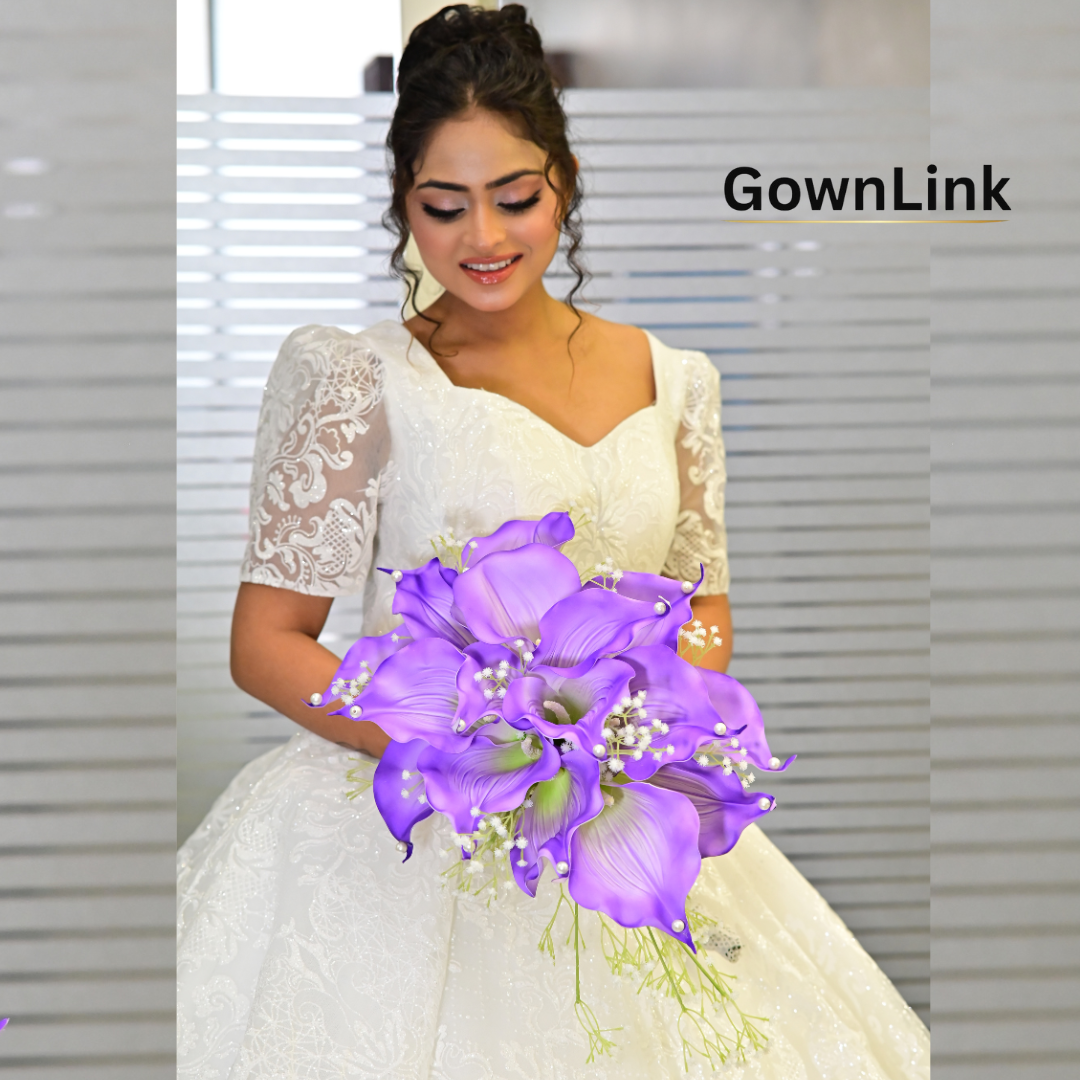 GownLink White and green color Bridal Bouquet B-Purple-1
