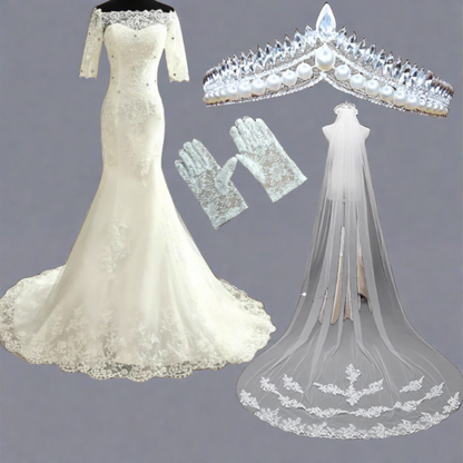 Full set of 4-Piece Bridal Combo Set laid out flat — GownLink GLYC23