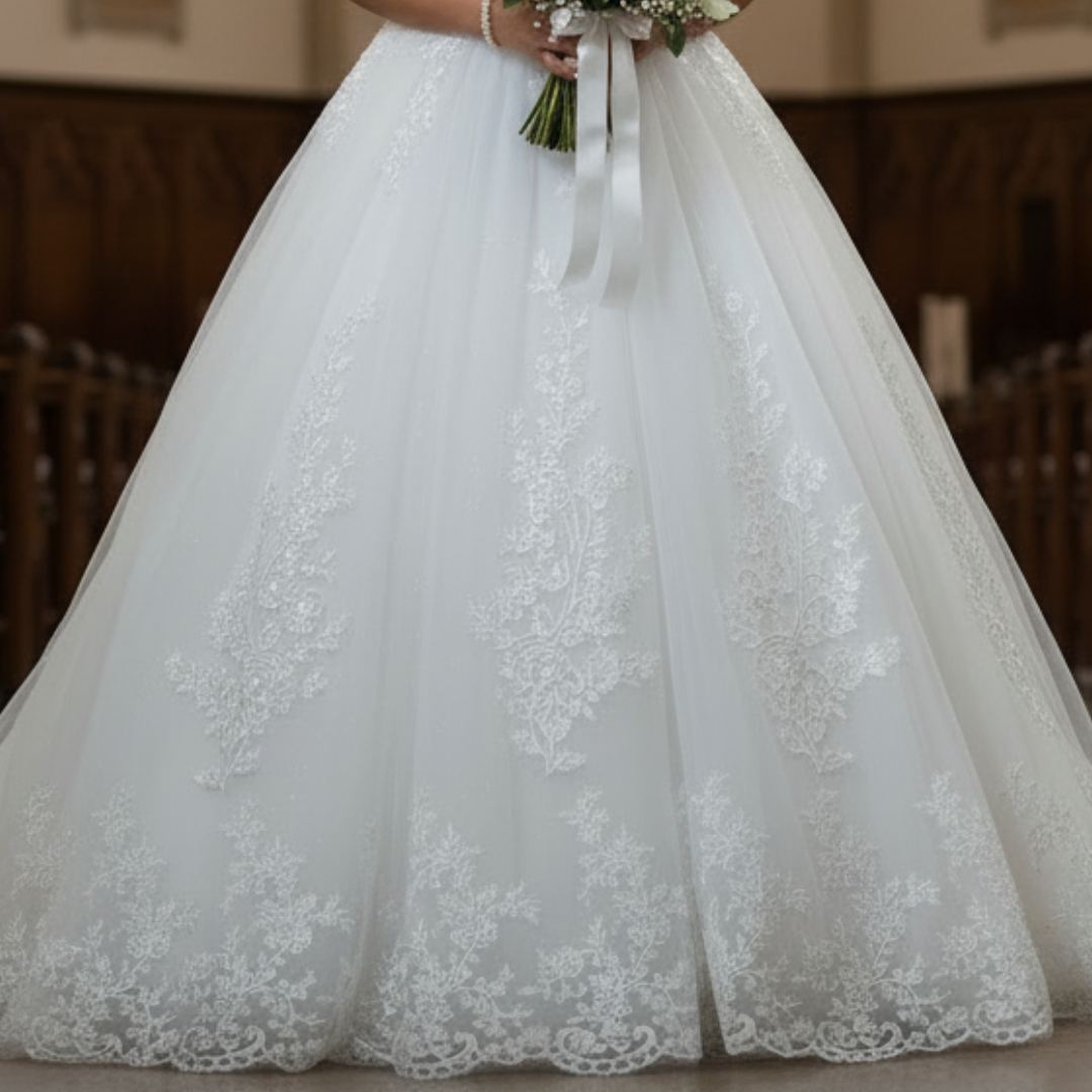 GownLink Luxury White Off Shoulder Wedding Ball Gown for Christian & Catholic Brides, Elegant Princess Bridal Ball Gown – GLGF071B