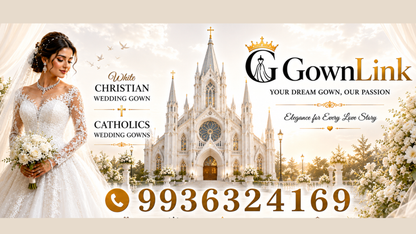 GownLink Elegant White Church Wedding Gown for Christian Brides with Long Sleeves & Train GLGF051T