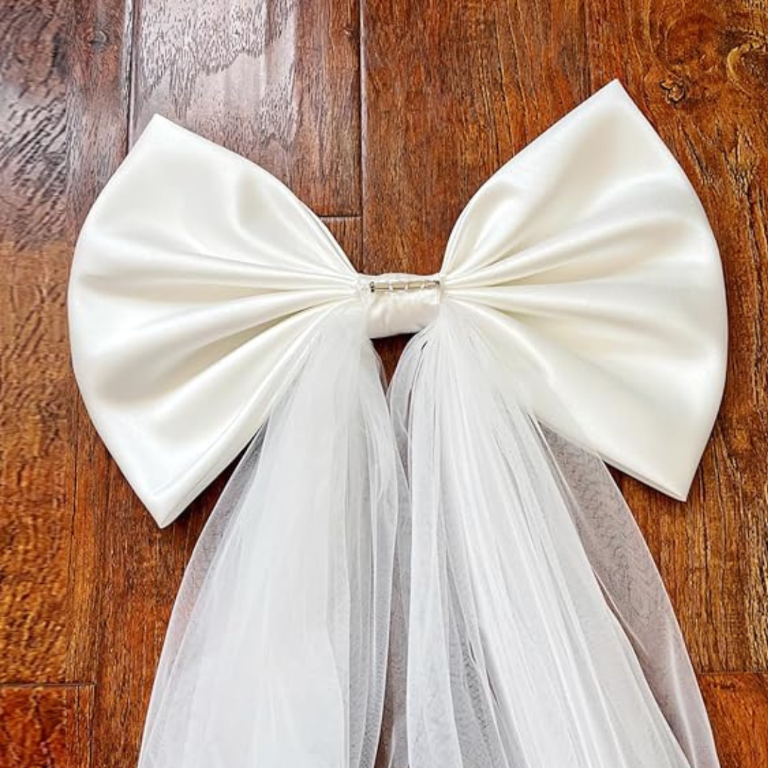 Gowlink,s Detachable Satin and Net Bow for Wedding Dress Bowknot with Irregular