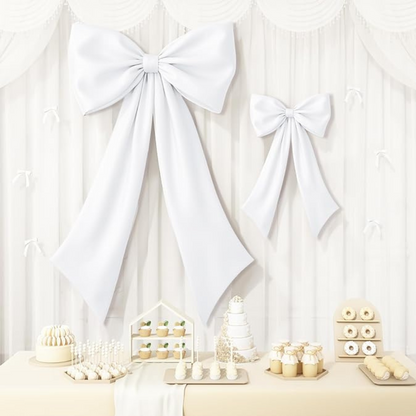 GownLink,s  White Bow Decor 2 Pack,Large & Small White Coquette Room Backdrop Wall Decor for Bachelorette Baby Shower Bridal Shower Bow Birthday Decorations