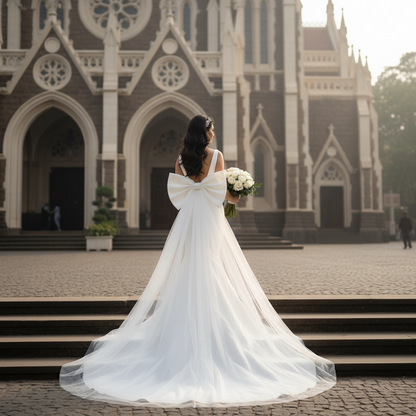 GownLink,s  Detachable Satin & Net Bow for Wedding Dress Bowknot with long Bow 2 meters