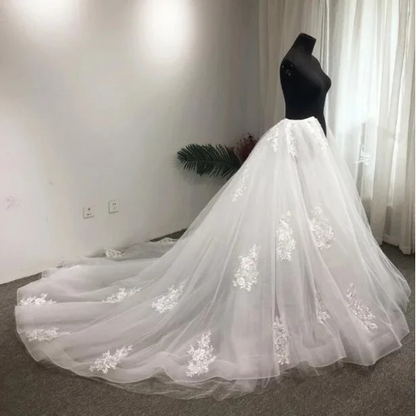 GownLink Elegant 2-Layer Removable Wedding Dress Train with Floral Lace - Bridal Accessory for Christian & Catholic Weddings-GLDLDT