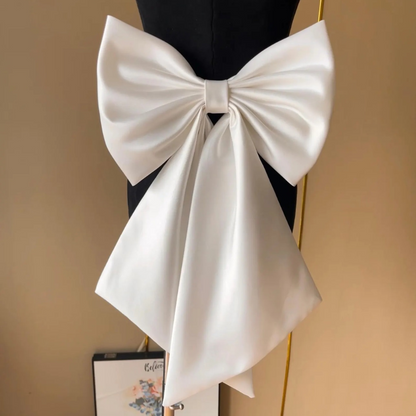 GownLink,s detachable wedding dress bow, Satin detachable bridal bow, Ivory Bow with Train, Removable bridal bow-GLSDB