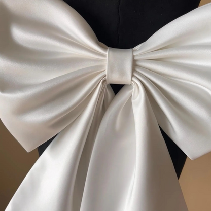 GownLink,s detachable wedding dress bow, Satin detachable bridal bow, Ivory Bow with Train, Removable bridal bow-GLSDB