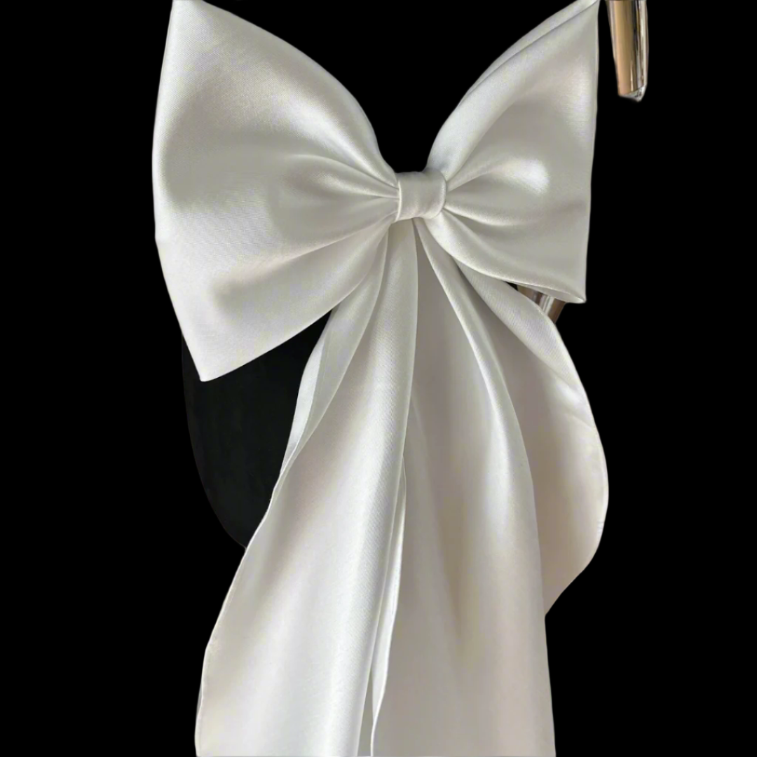 GownLink,s detachable wedding dress bow, Satin detachable bridal bow, Ivory Bow with Train, Removable bridal bow-GLSDB