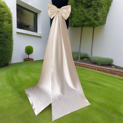 GownLink,s detachable wedding dress bow, Satin detachable bridal bow, Ivory Bow with Train, Removable bridal bow-GLSDB