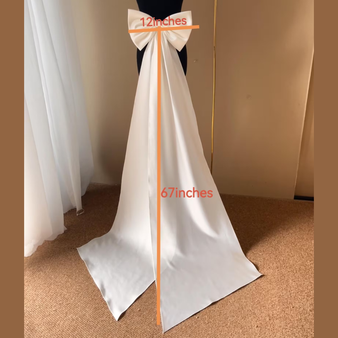 GownLink,s detachable wedding dress bow, Satin detachable bridal bow, Ivory Bow with Train, Removable bridal bow-GLSDB