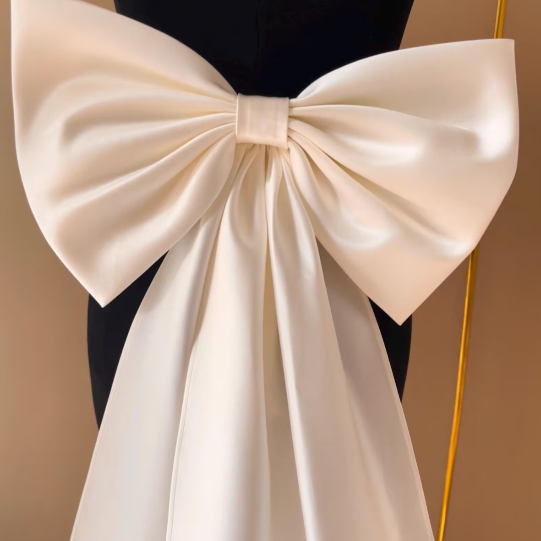 GownLink,s detachable wedding dress bow, Satin detachable bridal bow, Ivory Bow with Train, Removable bridal bow-GLSDB