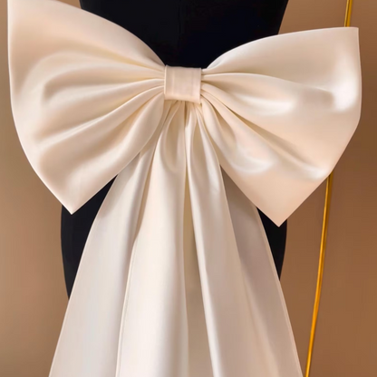 GownLink,s detachable wedding dress bow, Satin detachable bridal bow, Ivory Bow with Train, Removable bridal bow-GLSDB