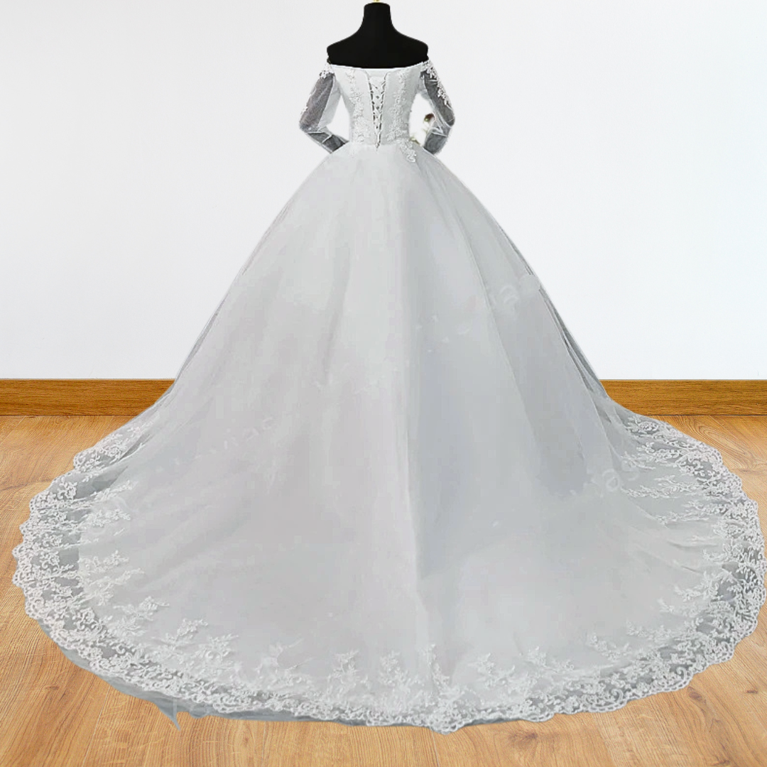 GownLink White Christian and Catholic Wedding Train Gown GLGF071SL