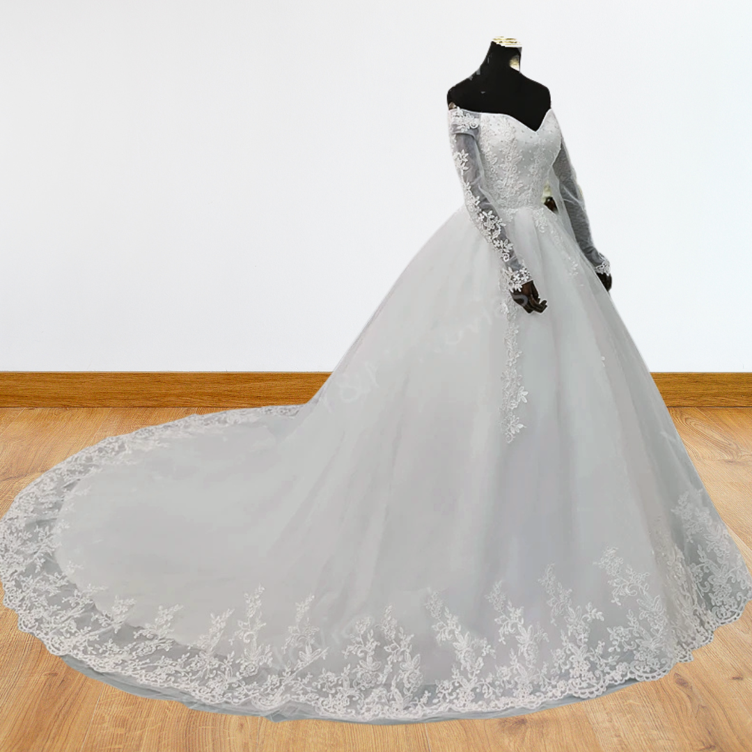 GownLink White Christian and Catholic Wedding Train Gown GLGF071SL