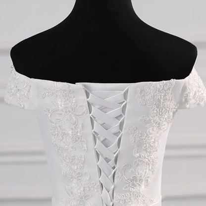 GownLink's  Off-Shoulder Train Gown for Christian and Catholic Weddings GLHS14-Off