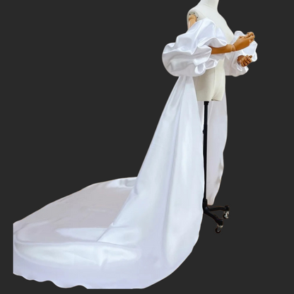 GownLink,s Satin Long Wedding Cape Puffy Short Sleeves Court Tain Evening Cape Outfit Coat For Women GLDJ199  3 meter Coat Length