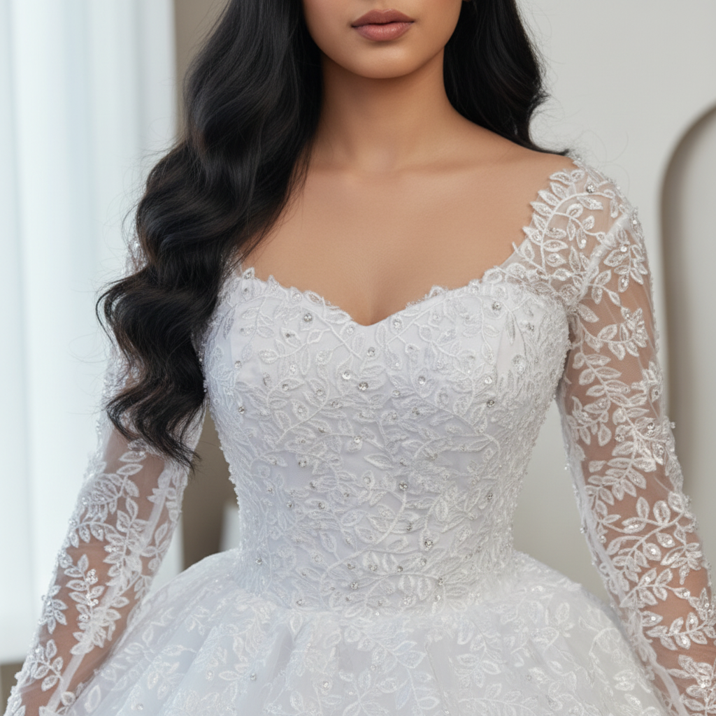 GownLink Stunning Train Gown White Church Wedding Gown GLGB170-B