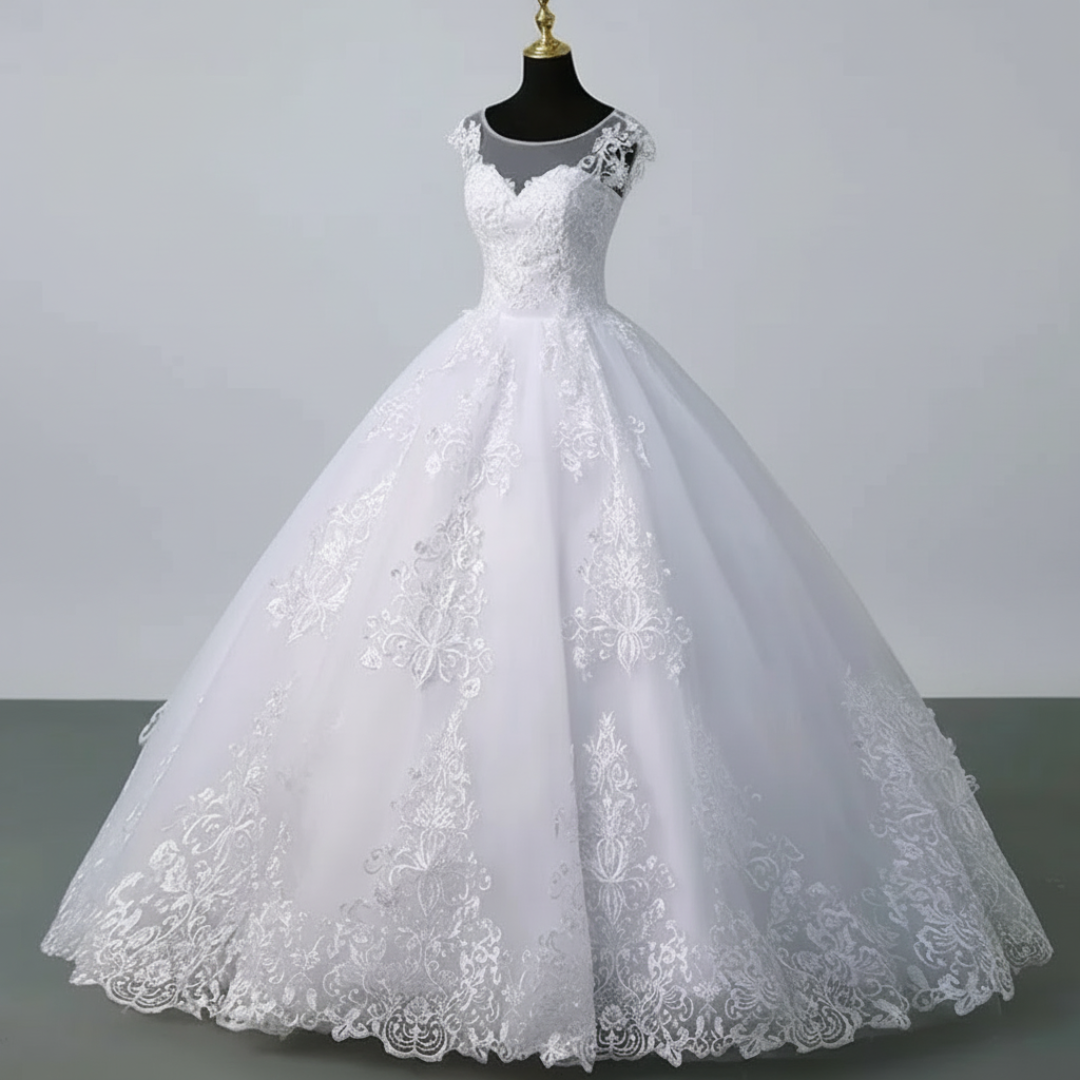 GownLink Royal White Bridal Princess Gown for Christian Catholic Brides Wedding Gown GLVLQD10B