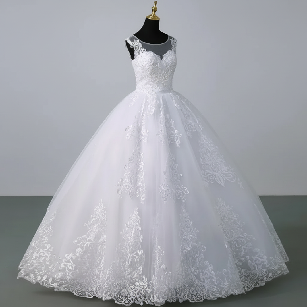GownLink Royal White Bridal Princess Gown for Christian Catholic Brides Wedding Gown GLVLQD10B