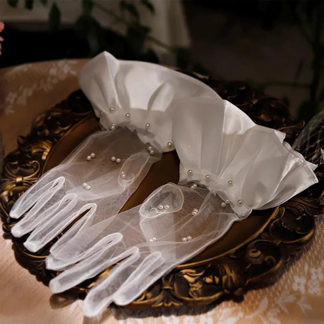 GownLink's Arm Length Long Bridal Gloves for Christian & Catholic Wedding G-pearl