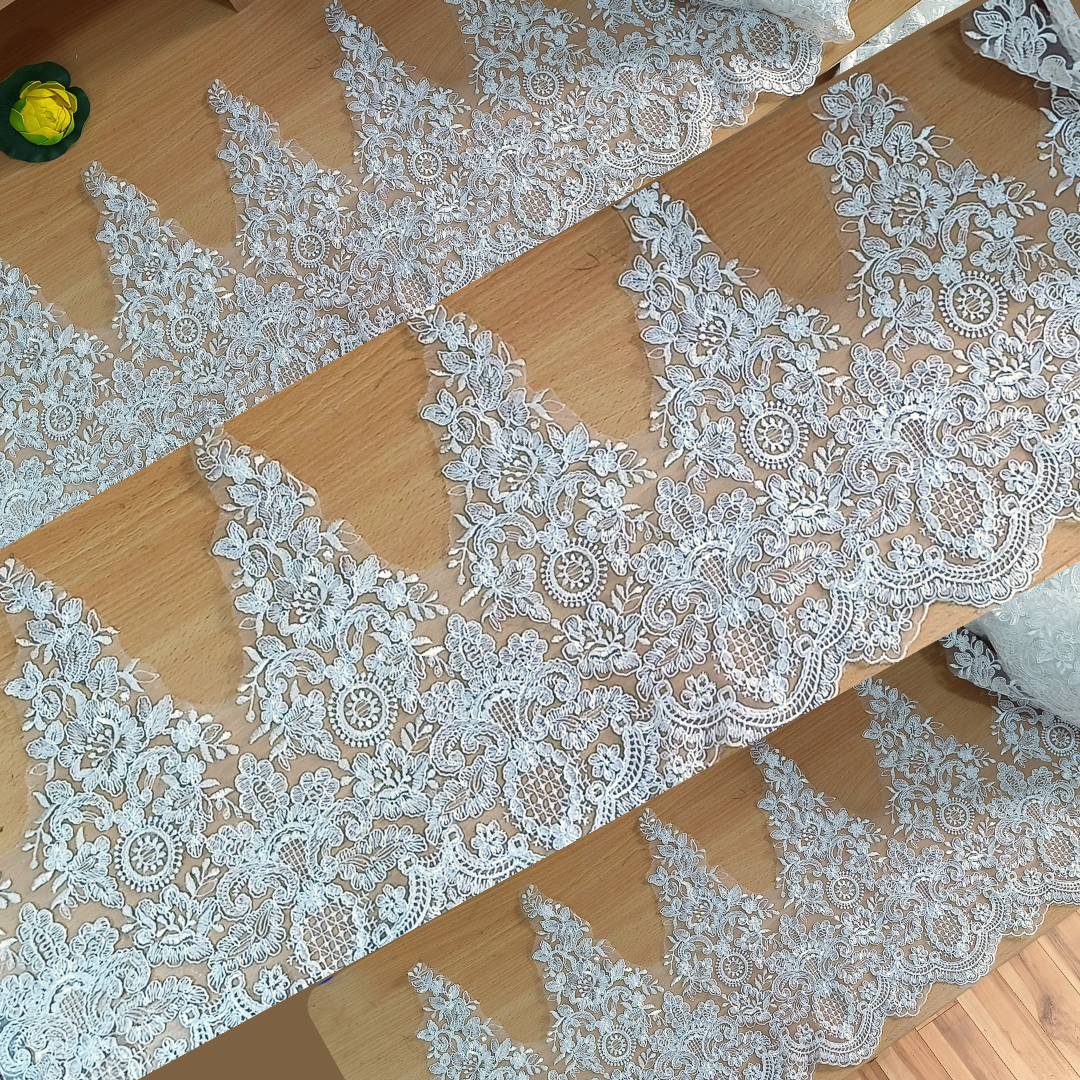 GownLink-White Lace Border with Gres fully embroidery Finish for Wedding Dress
