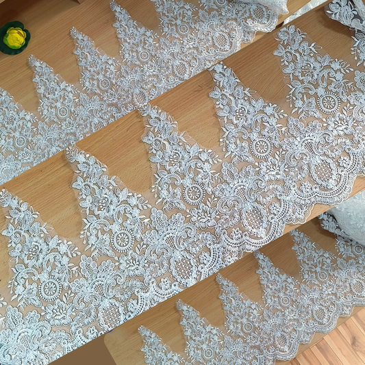 GownLink-White Lace Border with Gres fully embroidery Finish for Wedding Dress