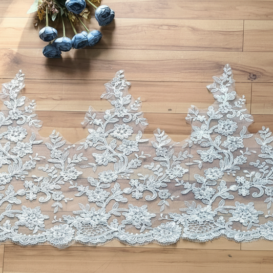 GownLink White -Graceful Lace Border Wedding Gown