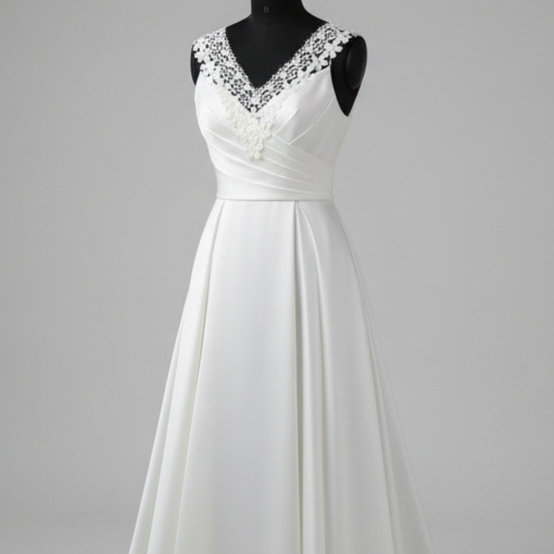 GownLink-V-Nick with flower Patch Neckline Top for wedding dress