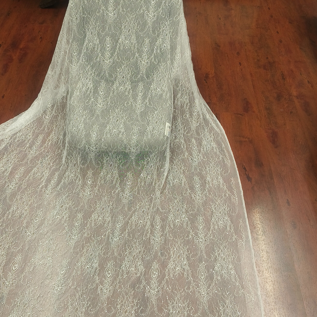 GownLink- White Lace Border for Wedding Gown-self design fabric