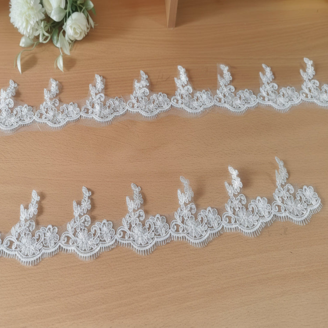 GownLink White Graceful Lace Border Wedding Gown-V-1800