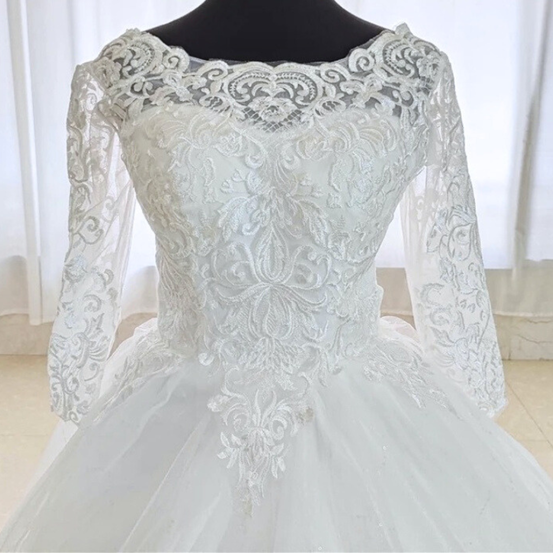 GownLink,s White Christian & Catholic Wedding Bridal Train Gown with Lace Appliques GL36CT