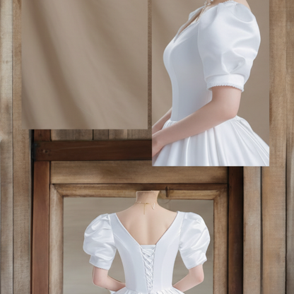 GownLink White Satin Ball Gown for Christian & Catholic Weddings GLHMSB3