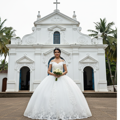 GownLink Luxury White Off Shoulder Wedding Ball Gown for Christian & Catholic Brides, Elegant Princess Bridal Ball Gown – GLGF071B