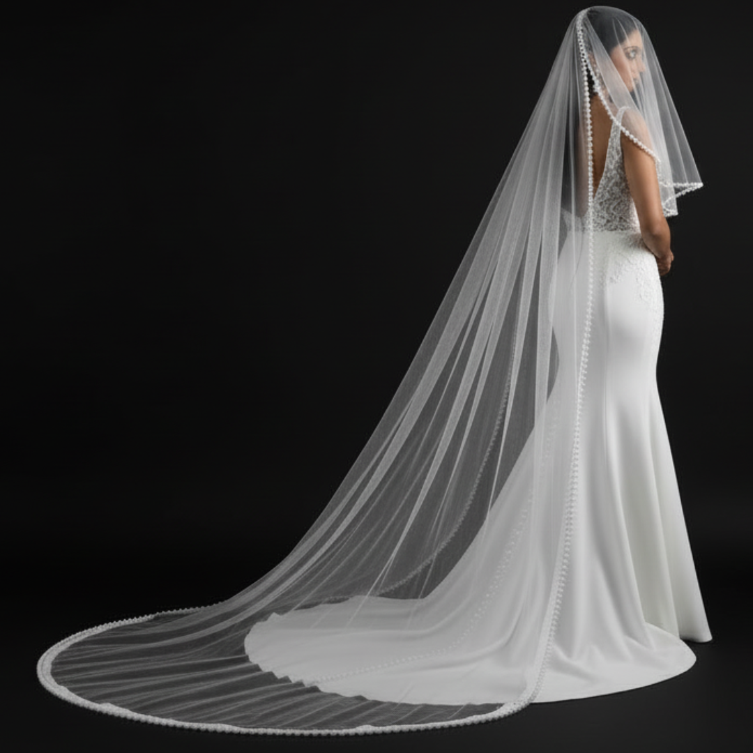 GownLink Long Bridal Pearl Veil  Cathedral Christian & Catholic Wedding GLVHL54