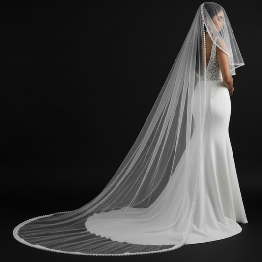 GownLink Long Bridal Pearl Veil  Cathedral Christian & Catholic Wedding GLVHL54