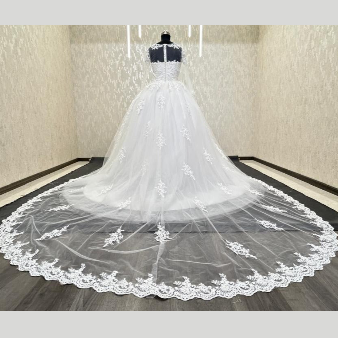 GownLink Dreamy White Church Wedding Gown with Beaded Lace Train Elegant Christian & Catholic Bridal Dress for Brides-GLGT009T