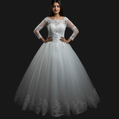GownLink White Bridal Ball Gown for Christian & Catholic Weddings Princess Style Luxury Bridal Wedding Dress GLHSD189CB