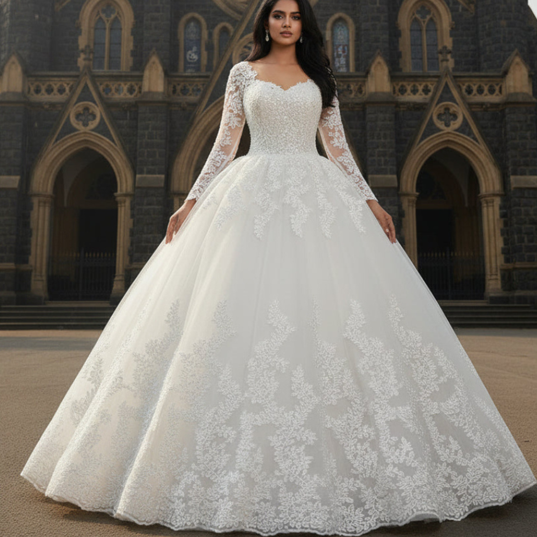 GownLink Stunning Royal White Princess Bridal Ball Gown for Christian Wedding Ceremonies GLGB170-B