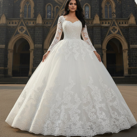 GownLink Stunning Royal White Princess Bridal Ball Gown for Christian Wedding Ceremonies GLGB170-B
