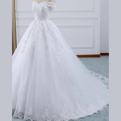 GownLink Stunning White Train Church Wedding Gown for Christian & Catholic Brides Elegant Princess Bridal Dress GLKD03-T