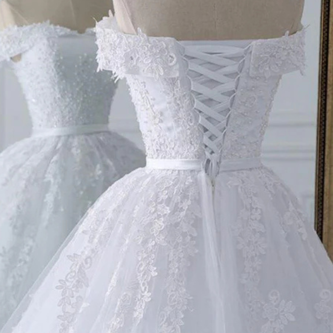 GownLink Stunning White Train Church Wedding Gown for Christian & Catholic Brides Elegant Princess Bridal Dress GLKD03-T