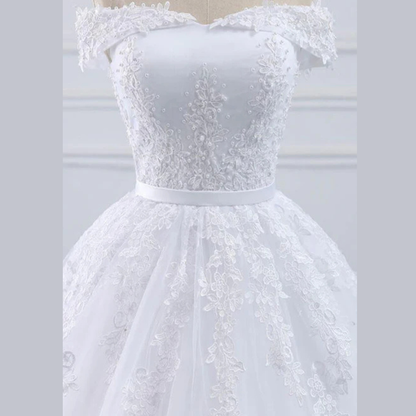 GownLink Stunning White Train Church Wedding Gown for Christian & Catholic Brides Elegant Princess Bridal Dress GLKD03-T