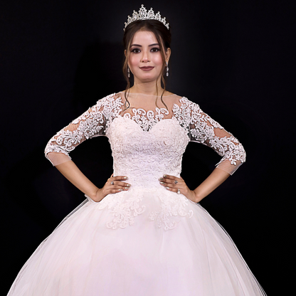 GownLink Luxury Christian Catholic White Full Sleeve Long Train Heart Shape Bridal Gown -GLD30T