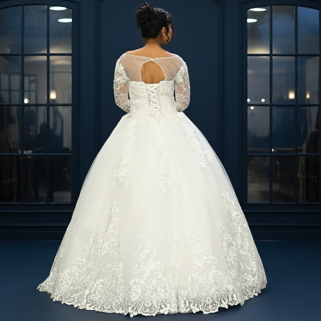 GownLink Royal White Bridal Princess Gown for Christian Catholic Brides Wedding Gown GLVLQD10B