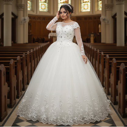 GownLink Elegant White Bridal Ball Gown with Rhinestone for Christian Catholic Brides GLHMD16050083B