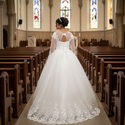 GownLink Elegant White Bridal Ball Gown with Rhinestone for Christian Catholic Brides GLHMD16050083B