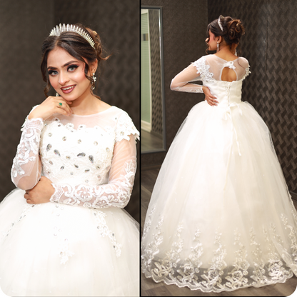 GownLink Elegant White Bridal Ball Gown with Rhinestone for Christian Catholic Brides GLHMD16050083B