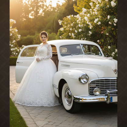 GownLink White Catholic Wedding Ball Gown for Christian & Church Brides Full Sleeves Lace Applique Bridal Wedding Gown -GLGF038B